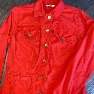 Cabi Ruffle-Back Taylor Jacket Lobster Orange Red Size Medium